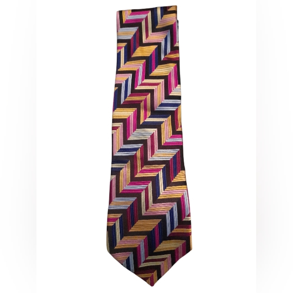 DUCHAMP Silk Multicolor Chevron Pattern Tie